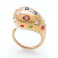 Polished gold teardrop open ring with colorful rhinestones in a minimalist ins style - One Size / Rose Gold with Colored Zirconia (KR112034-HR)