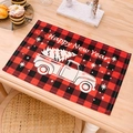 Set de table de Noël à carreaux rouges et noirs avec camion vintage et Happy New Year - Carreaux Rouge Noir Voiture