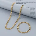Golden 5.5mm Figaro link chain necklace and bracelet set in polished stainless steel - Bracelet 20cm-Width 5.5mm / Gold