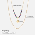 18k gold plated stainless steel double layer necklace with colorful beads and star pendant - Colorful Stone