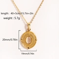 Detail of gold titanium steel necklace with oval stone pendant and sizing measurements - Oval Blue Gem (Style 1)