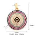 Lucky Evil Eye charm pendant with colorful zircon stones in a gold plated round frame - Round Multi-gem Evil Eye / Apricot