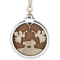 Detailed view of layered wooden Christmas ornament with nativity scene and beads - Angel (JM02071)