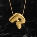 Golden balloon-style bubble letter R necklace pendant made of stainless steel - Gold (R) (Large)