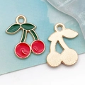 Kirsch-Anhänger mit roter Emaille, grünen Blättern und Goldfinish für DIY-Schmuck - 1 Stk. Rote Emaille Fruchtkirsche (12x18mm)