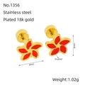 Red enamel flower stud earrings crafted in 18k gold plated stainless steel - Red