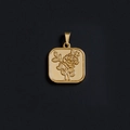 Square 18K gold plated titanium steel pendant with engraved rose and leaf pattern - M11 (Square Rose)