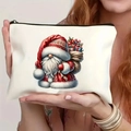 White Christmas elf canvas pouch with zipper featuring cute festive gnome illustration - Pattern 9/Gift Sack Gnome