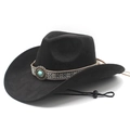 Classic black wool western cowboy hat with turquoise stone band and adjustable chin strap - M (56-58cm) / Black