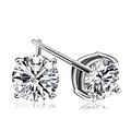 Vue détaillée des boucles d'oreilles classiques en argent 925 avec zircon rond à quatre griffes - Clous Classiques 4 Griffes