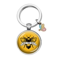 Edelstahl Schlüsselanhänger mit Bienen-Illustration, Glas-Anhänger und Schmetterling - Bienenband (Save the bees)