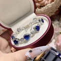 Vintage gold plated bracelet featuring heart-shaped blue spinels and sparkling crystals - Silver Blue Artificial Corundum Heart (16+5cm)
