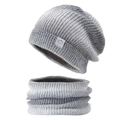 Set berretto e sciarpa in maglia sfumata grigio e bianco con spessa fodera in pile calda - Cappello + Scaldacollo Set da 2 pezzi / Grigio Sfumato