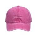 Close-up of MAMA embroidery on washed pink cotton vintage style baseball cap - Rose Red