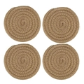 Set of four circular woven jute heat resistant placemats in natural brown texture - Cotton Earthy Yellow