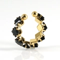 Golden C-shaped ear cuff with black square crystals and mirrored reflection - 511 Black Zirconia