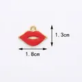 Red enamel lip charm with gold metal edges measuring 1.8cm by 1.3cm for DIY jewelry - Red Lips