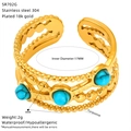 Technische Skizze des 18K vergoldeten Rings mit Türkis und genauen Maßangaben - Perlenrand Blau Türkis Stil (SR702G)