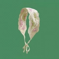 Beige floral crochet bandana with pink flower embroidery and delicate tie straps - Pink & Green