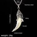 Men's wolf tooth pendant necklace in acrylic and stainless steel with size specs - Wolf Tooth No.18 + 70cm Steel Chain
