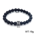 Black volcanic lava bead bracelet featuring a square metal bead with the letter T - Letter T (KB122516-Z) / 8mm