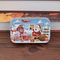 Christmas tin box puzzle with festive Santa and snowman prints on a blue background - No. 3 Snow Scene Style