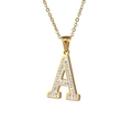 Golden stainless steel necklace featuring crystal-encrusted letter A pendant on a white background - Letter A / Gold