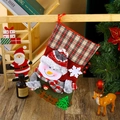 Detail showing hanging Christmas stocking with 3D snowman and festive plaid pattern decoration - F4-3 New Large Fence Stocking - Snowman