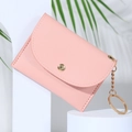 Porte-cartes enveloppe rose en similicuir avec bouton-pression doré et porte-clés - Rose
