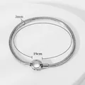 Classic 3mm steel snake chain bracelet with 19cm round clasp in silver finish - Steel Color Round Buckle