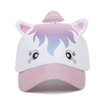 Kids unicorn baseball cap featuring pink glitter brim and 3D decorative ears in white - Pink White Pattern Unicorn