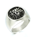 Vintage punk lion head ring for men in antique silver finish with bold rock aesthetic - Number 7 / Steel