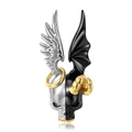 Dettaglio macro del ciondolo teschio angelo e demone in argento S925 con ali - Argento sterling 925 / PNC0189 Ciondolo a Forma di Teschio Angelo Diavolo (Senza Catena)