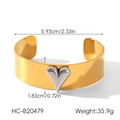 Diagramma dettagliato con dimensioni del bracciale rigido bicolore oro e argento a cuore - Base Oro Stile Cuore Argento (HC-B20479)