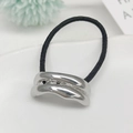 U-shaped silver metal buckle ponytail holder with black elastic band for minimalist hairstyle - U-shape Hair Tie / Silver