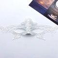 Elegant white lace eye mask with intricate hollow patterns for Halloween and masquerade - Queen - White