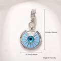 Detail view of blue enamel evil eye pendant with size measurements and weight info - Silver Round Blue Eye Spiky Rhinestone (A0648)