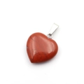 Polished red natural stone heart pendant with silver clasp on white background - Red Jasper