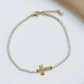 Elegant gold titanium steel tennis bracelet with micro-pave zircon cross pendant - Bracelet No. 11 (B0056)