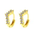 Elegant S925 sterling silver gold hoop earrings with row of sparkling zircon stones - S925 Prong Set Row Rhinestone Style / Gold