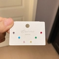 Set of six pairs of round cut gemstone stud earrings on a Silver 925 card - 35# Multicolor Crystal (6 Pairs)