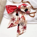 Écharpe étroite en soie de Noël avec imprimé renne et flocons pour nœuds de cheveux festifs - 4#