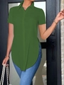 Detail of green short sleeve polo collar shirt featuring a stylish side slit design - S / Army Green