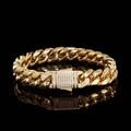 Pulsera de eslabones cubanos dorados para hombre con cierre de lujo con circonitas - Dorado (12mm Ancho / 9 pulgadas Longitud)