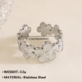 Silver color stainless steel adjustable daisy flower ring with polished floral pattern - Steel Ring 250
