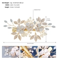 Pasador de novia hecho a mano con flores blancas, hojas doradas y perlas de imitación - Dorado