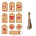 50-piece kraft paper Christmas gift tags with 10 classic red and white patterns and hemp rope - Style A (50 Tags + 50 Hemp Ropes)