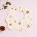 Cream-colored 360-degree cotton gauze baby bib featuring cute cartoon bear and star patterns - Musical Bear