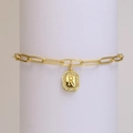 18k gold plated paperclip chain bracelet with octagonal initial R pendant and zircon - Letter R