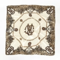 90cm vintage square scarf with leopard print borders and gold chain emblem patterns - Beige Leopard